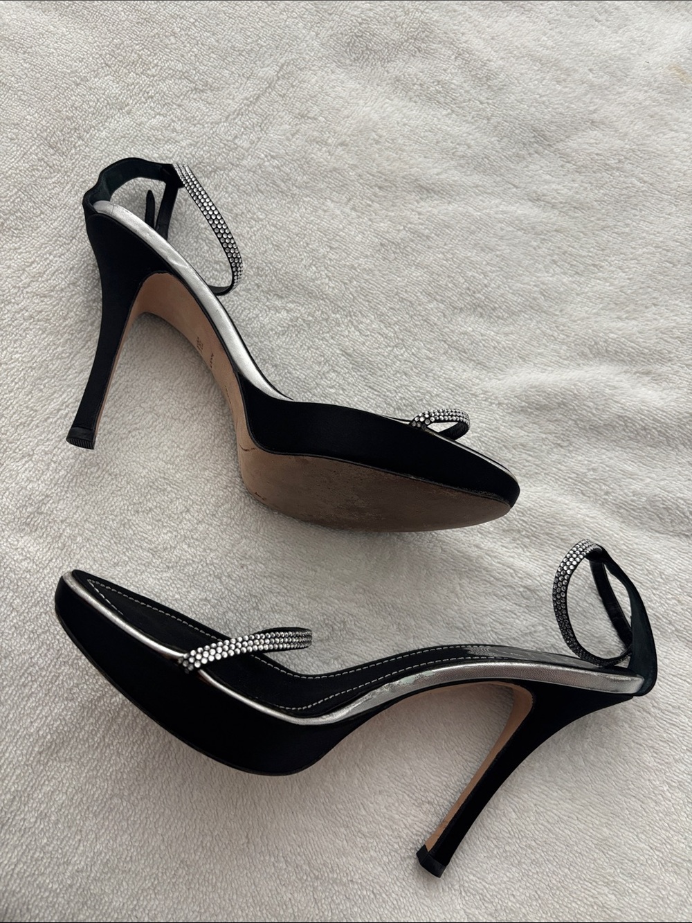 Rene Caovilla Satin Rhinestone Strappy Heels - Picture 9 of 17